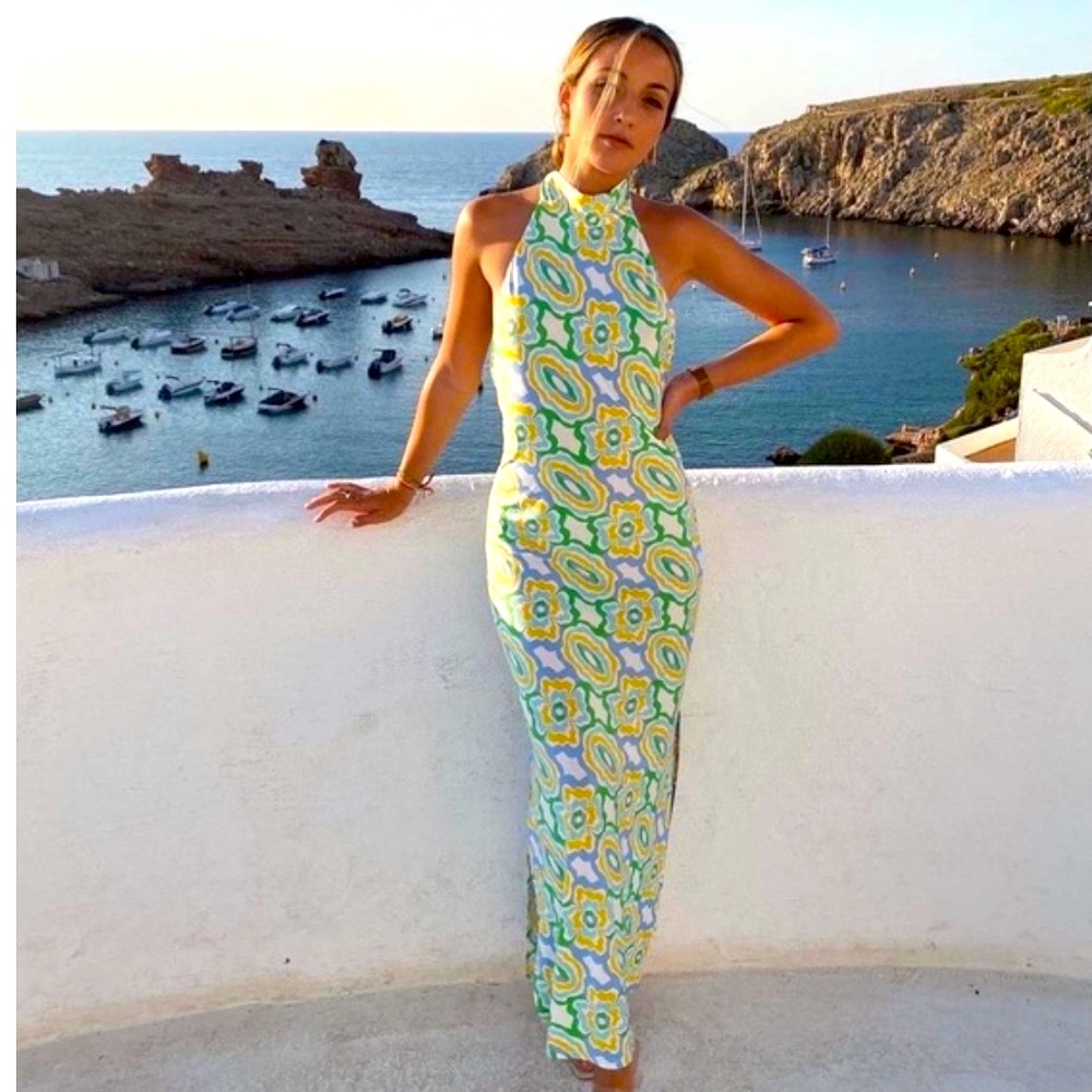 Zara Print Midi Dress in Oyster White MEDIUM SIZE only